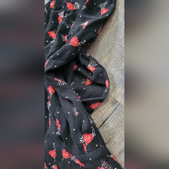 Free People Tegan Mini Dress Women's 4 Black & Red Floral Fit n Flare Long Sleev - Picture 7 of 14